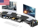Dual Monitor Stand Riser With Drawer Black Desk Organizer Shelf, Built-in Storag. Fixed Price $43.57.